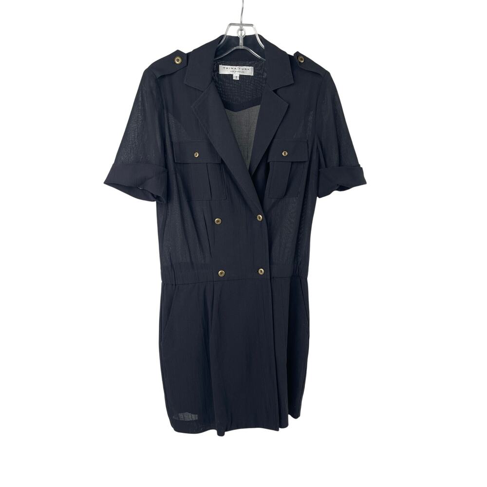 Trina Turk Black Shirtdress Chiffon Crepe Cotton Women Size 2